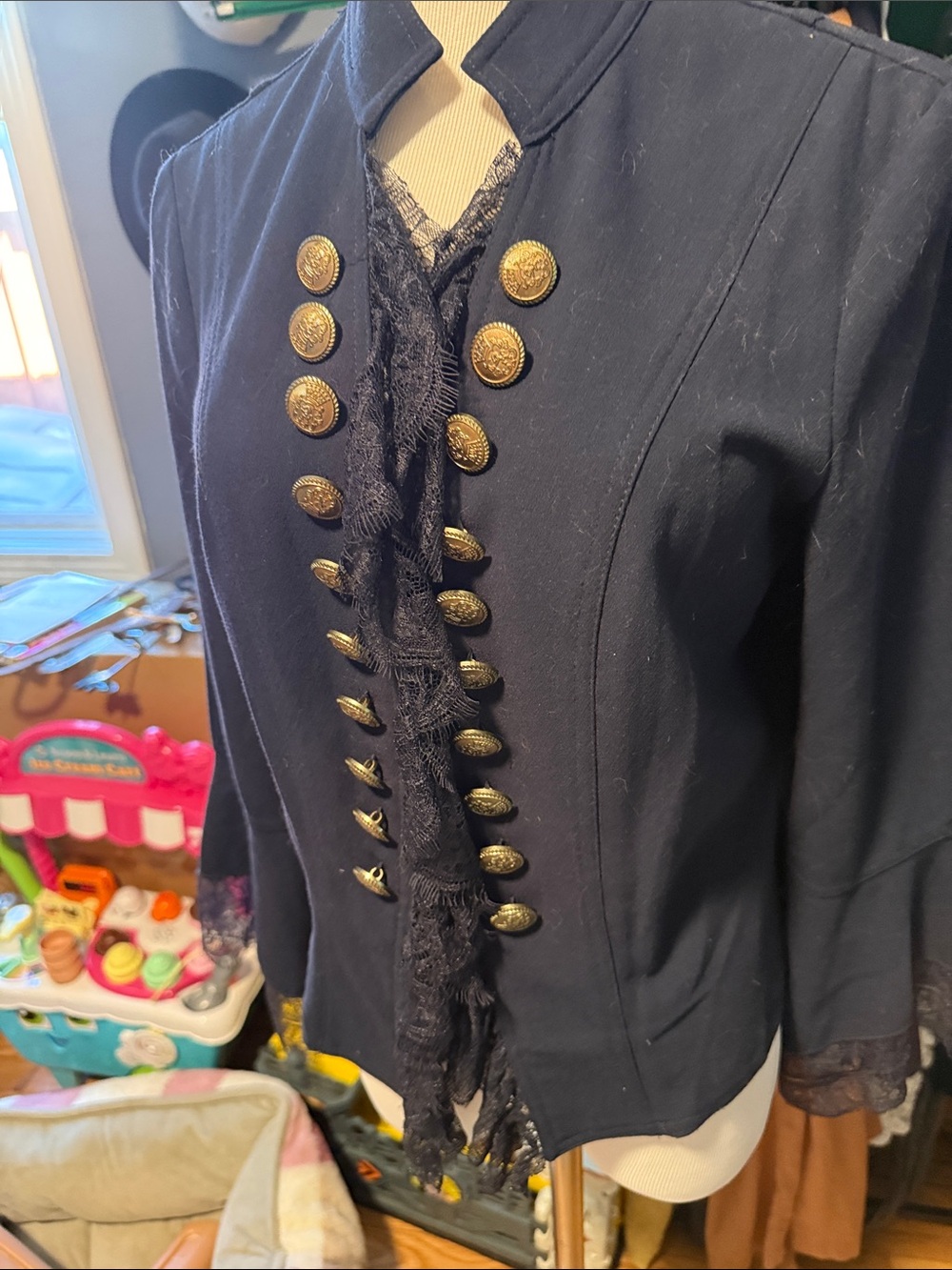 Insight Navy Military-Style Blazer with Gold Buttons